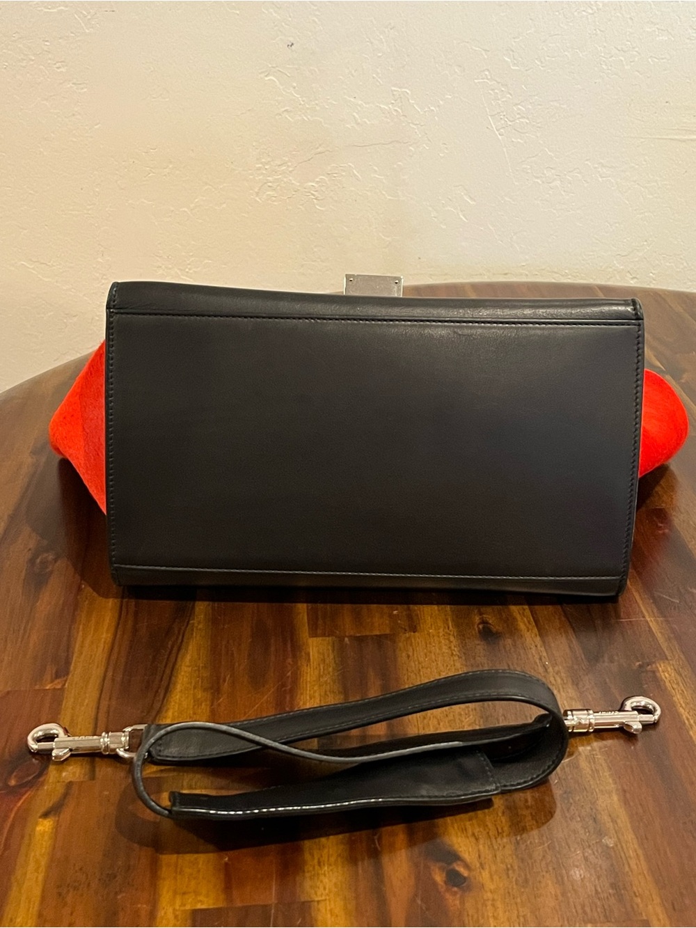 Celine Trapeze Pony HairTricolor Leather Satchel in Black, White & Red - Picture 8 of 12